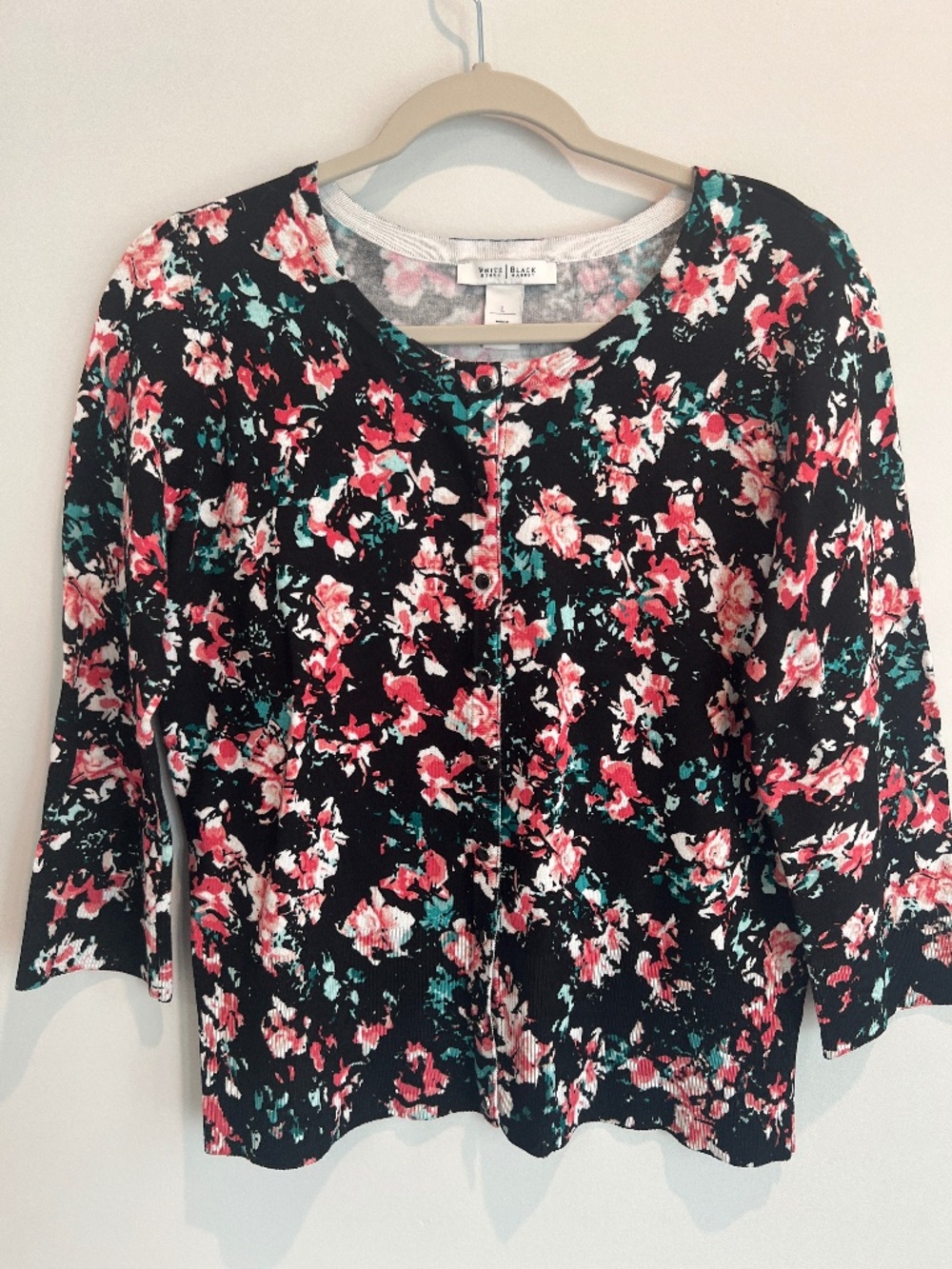 White House Black Market Floral Snap Front Cardigan Size L